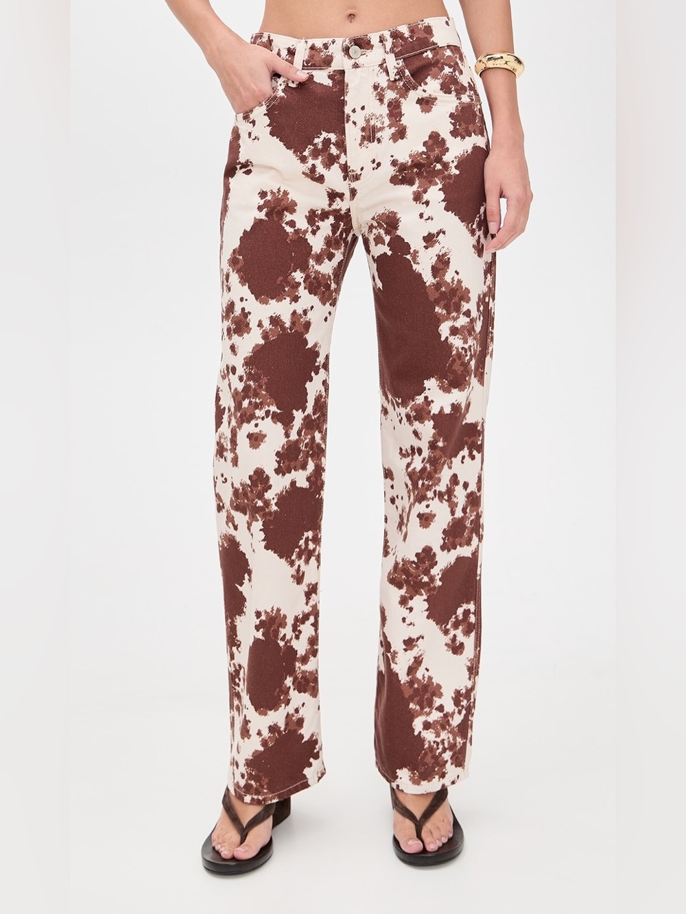 Reformation Val 90’s Mid Rise Straight Leg Rigid Denim Cow-Print Straight Jeans